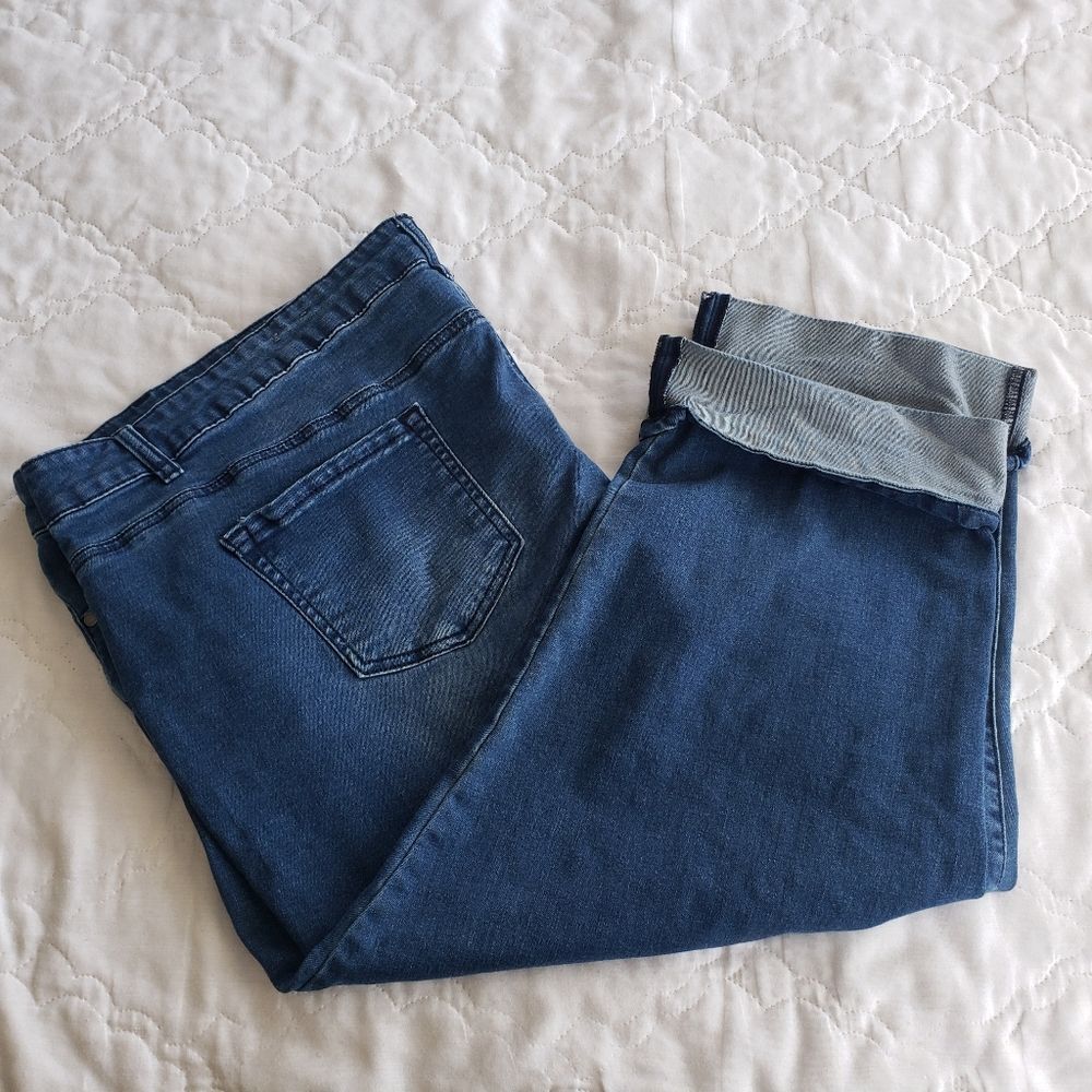 Avenue Caprice Pants Womens 30 Blue Wash Stretch Denim Straight Leg Plus Size